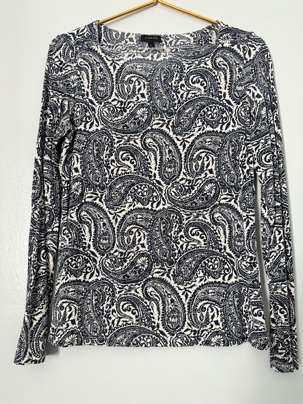 Talbots Blue and White Paisley Print with Long Sleeves